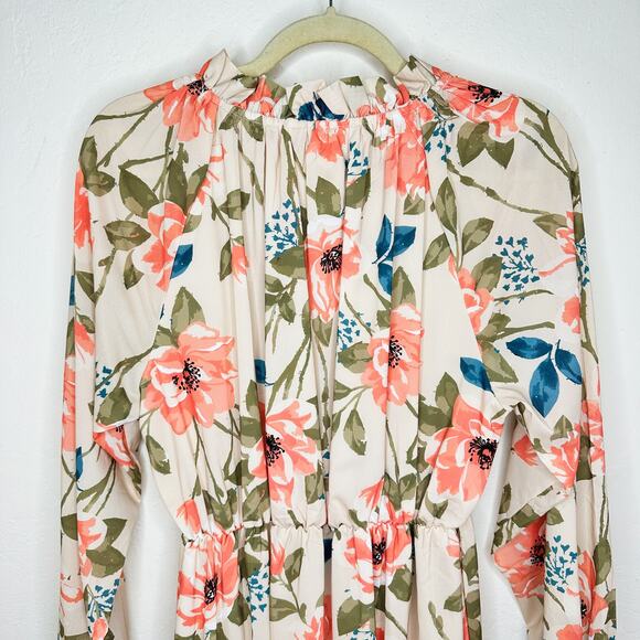 NWT Arthur Jane Claire Ruffle Neck Floral Long Sleeve Button Up Midi Dress Large - Picture 10 of 14